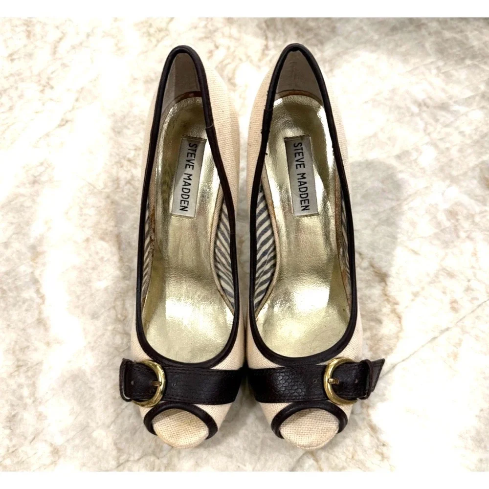 Steve Madden Lezlie Fabric Peep‎ Toe Sandals Buckle 4.25